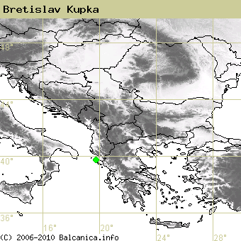 Bretislav Kupka, occupied quadrates according to mapping of Balcanica.info