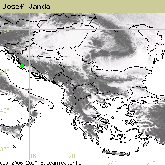 Josef Janda, obsazené kvadráty podle mapování Balcanica.info