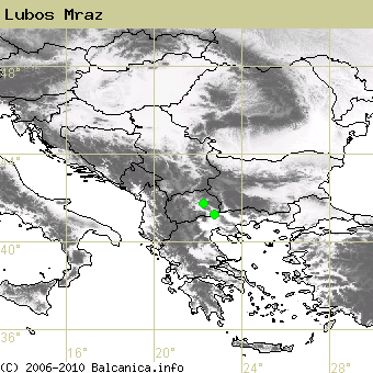 Lubos Mraz, obsazené kvadráty podle mapování Balcanica.info