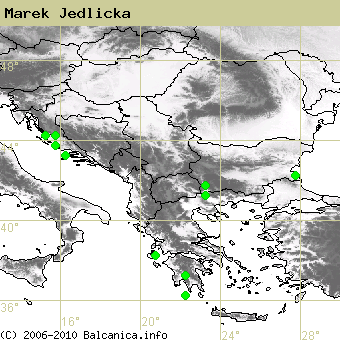 Marek Jedlicka, obsazené kvadráty podle mapování Balcanica.info