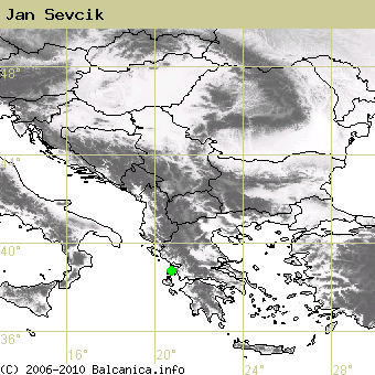 Jan Sevcik, obsazené kvadráty podle mapování Balcanica.info
