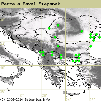 Petra a Pavel Stepanek, occupied quadrates according to mapping of Balcanica.info