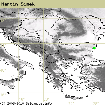 Martin Simek, obsazené kvadráty podle mapování Balcanica.info