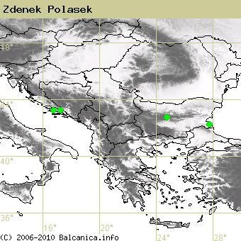 Zdenek Polasek, obsazené kvadráty podle mapování Balcanica.info