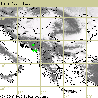 Laszlo Livo, obsazené kvadráty podle mapování Balcanica.info
