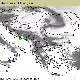 Jaromir Chvojka, occupied quadrates according to mapping of Balcanica.info