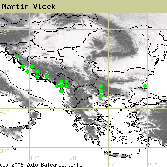 Martin Vlcek, obsazené kvadráty podle mapování Balcanica.info