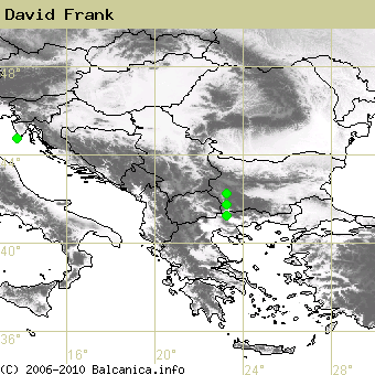 David Frank, obsazené kvadráty podle mapování Balcanica.info