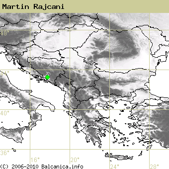 Martin Rajcani, obsazené kvadráty podle mapování Balcanica.info