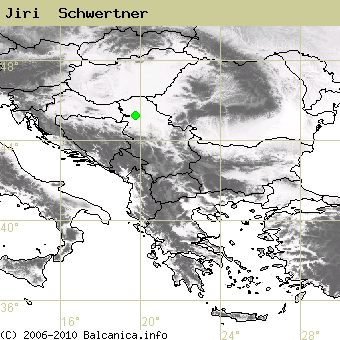 Jiri  Schwertner, occupied quadrates according to mapping of Balcanica.info