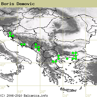 Boris Demovic, obsazené kvadráty podle mapování Balcanica.info
