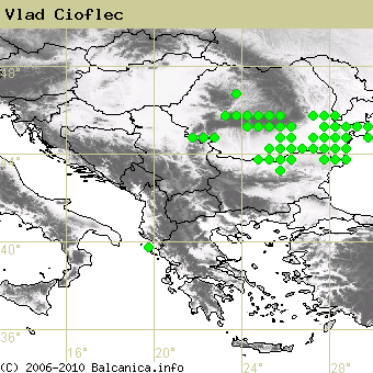 Vlad Cioflec, obsazené kvadráty podle mapování Balcanica.info