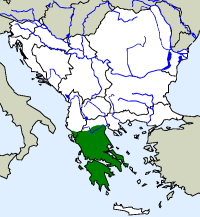 rozšíření želvy vroubené na Balkáně (zeleně)