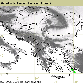 Anatololacerta oertzeni, obsazené kvadráty podle mapování Balcanica.info
