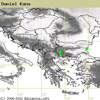 Daniel Kane, obsazené kvadráty podle mapování Balcanica.info