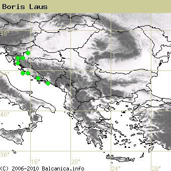 Boris Laus, occupied quadrates according to mapping of Balcanica.info