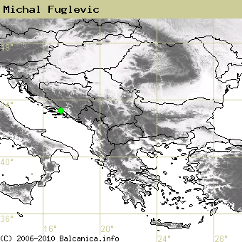 Michal Fuglevic, obsazené kvadráty podle mapování Balcanica.info