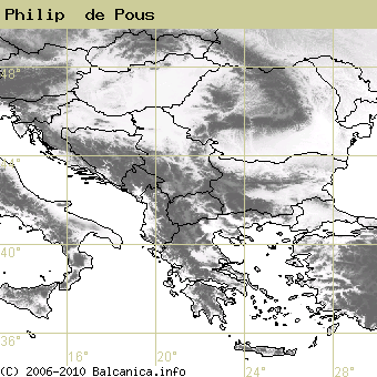Philip  de Pous, occupied quadrates according to mapping of Balcanica.info