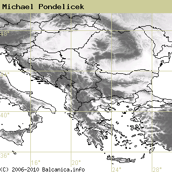 Michael Pondelicek, obsazené kvadráty podle mapování Balcanica.info