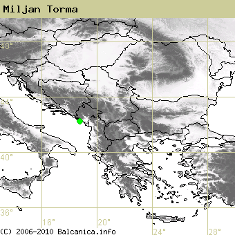 Miljan Torma, obsazené kvadráty podle mapování Balcanica.info