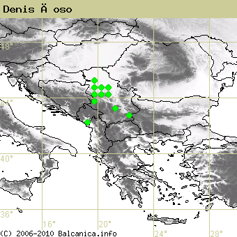 Denis Ćoso, obsazené kvadráty podle mapování Balcanica.info