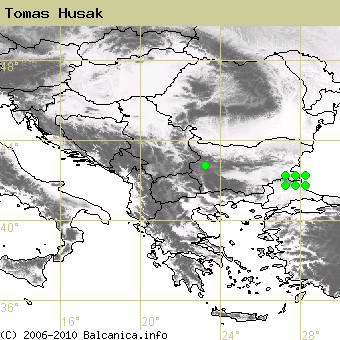 Tomas Husak, obsazené kvadráty podle mapování Balcanica.info