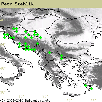 Petr Stehlik, obsazené kvadráty podle mapování Balcanica.info