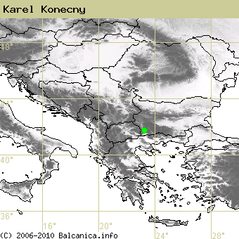 Karel Konecny, obsazené kvadráty podle mapování Balcanica.info
