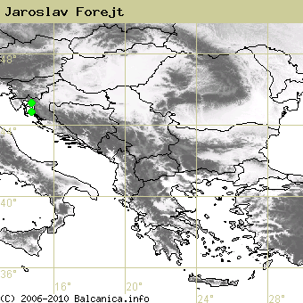 Jaroslav Forejt, occupied quadrates according to mapping of Balcanica.info