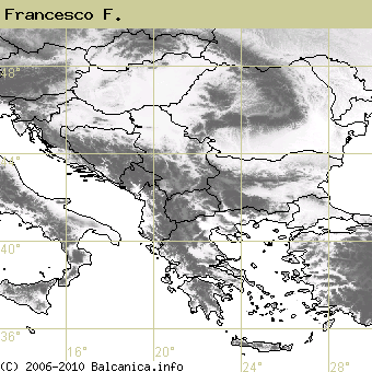 Francesco F., obsazené kvadráty podle mapování Balcanica.info