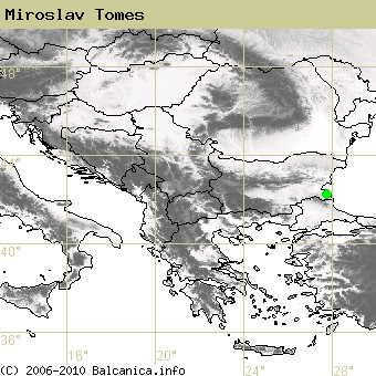 Miroslav Tomes, occupied quadrates according to mapping of Balcanica.info