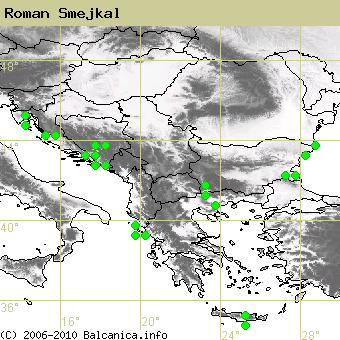 Roman Smejkal, occupied quadrates according to mapping of Balcanica.info