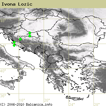 Ivona Lozic, obsazené kvadráty podle mapování Balcanica.info