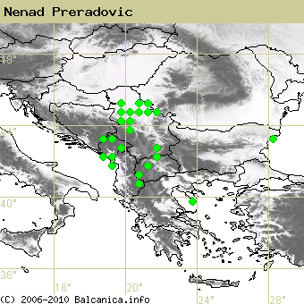 Nenad Preradovic, obsazené kvadráty podle mapování Balcanica.info