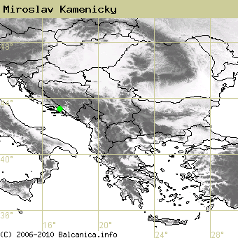 Miroslav Kamenicky, obsazené kvadráty podle mapování Balcanica.info