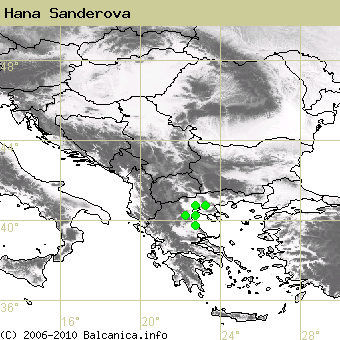 Hana Sanderova, obsazené kvadráty podle mapování Balcanica.info