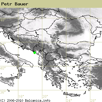Petr Bauer, obsazené kvadráty podle mapování Balcanica.info
