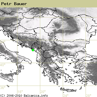 Petr Bauer, occupied quadrates according to mapping of Balcanica.info