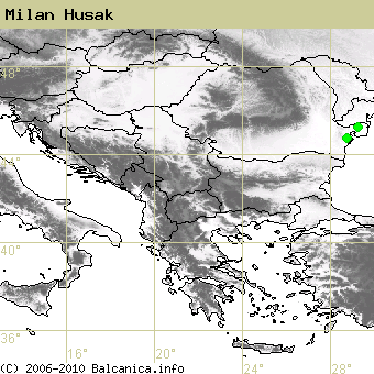 Milan Husak, obsazené kvadráty podle mapování Balcanica.info