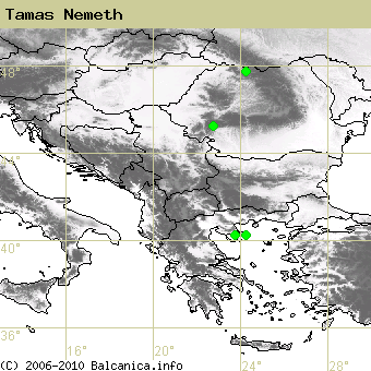 Tamas Nemeth, obsazené kvadráty podle mapování Balcanica.info