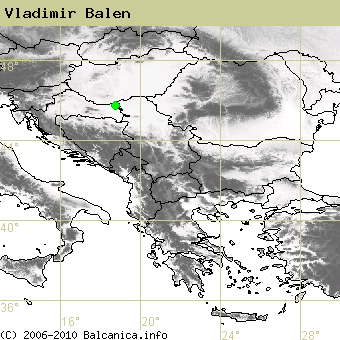 Vladimir Balen, obsazené kvadráty podle mapování Balcanica.info
