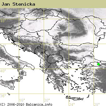 Jan Stenicka, obsazené kvadráty podle mapování Balcanica.info