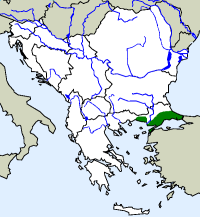 rozšíření zmije turecké na Balkáně (zeleně)